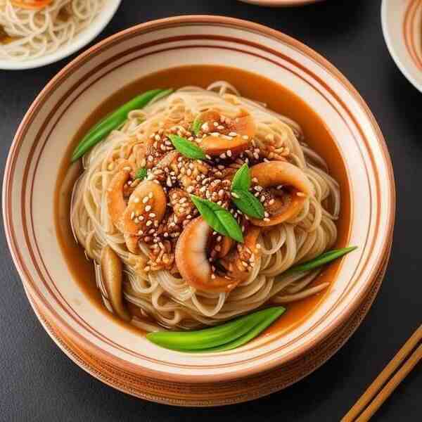 Рисовая лапша с кальмаром покитайски